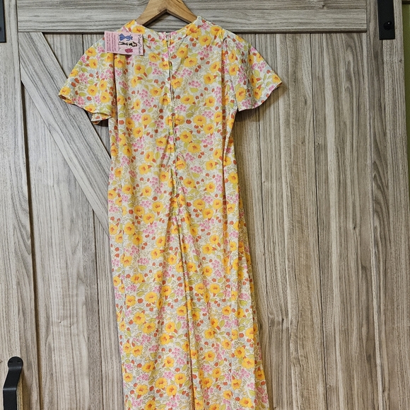 Pinup Dresses Vintage 50s 60s Colorful Chiffon Foral Dead-Stock Fabric Dress - Picture 4 of 12
